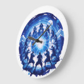 Samurai Unity Japanese Blue Ink Art Circular ラージ壁時計 (傾斜)