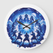 Samurai Unity Japanese Blue Ink Art Circular ラージ壁時計 (正面)
