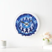 Samurai Unity Japanese Blue Ink Art Circular ラージ壁時計 (ホーム)