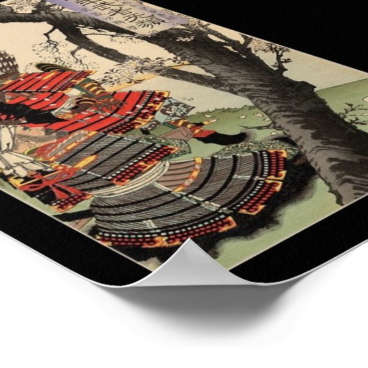 Samurai Viewing Cherry Blossoms circa 1885 ポスター (角)