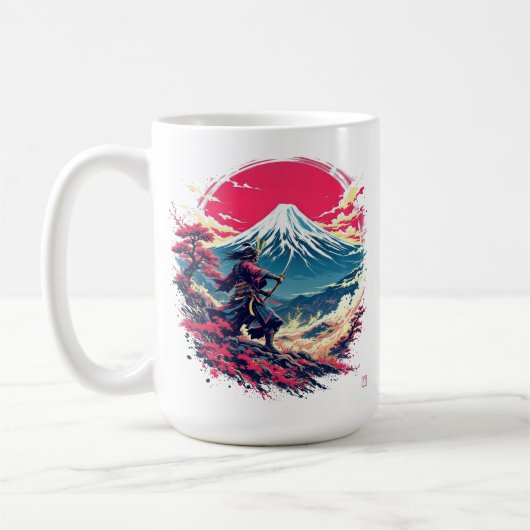 Samurai Warrior at Mount Fuji Japanese Art  コーヒーマグカップ (左)