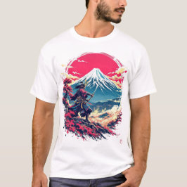Samurai Warrior at Mount Fuji Japanese Art T-Shirt Tシャツ