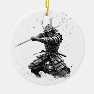 Samurai Warrior in Action Japanese Art Ceramic セラミックオーナメント