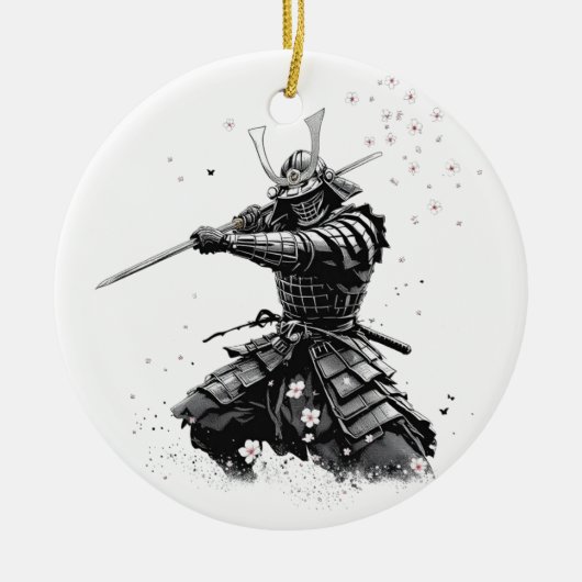 Samurai Warrior in Action Japanese Art Ceramic  セラミックオーナメント (正面)