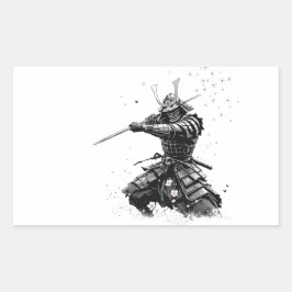 Samurai Warrior in Action Japanese Art Ceramic  長方形シール