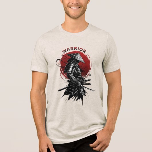 Samurai Warrior Rising Sun Japanese Ink Style トライブレンドＴシャツ (正面)