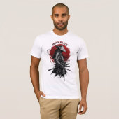 Samurai Warrior Rising Sun Japanese Ink Style Tシャツ (正面フル)