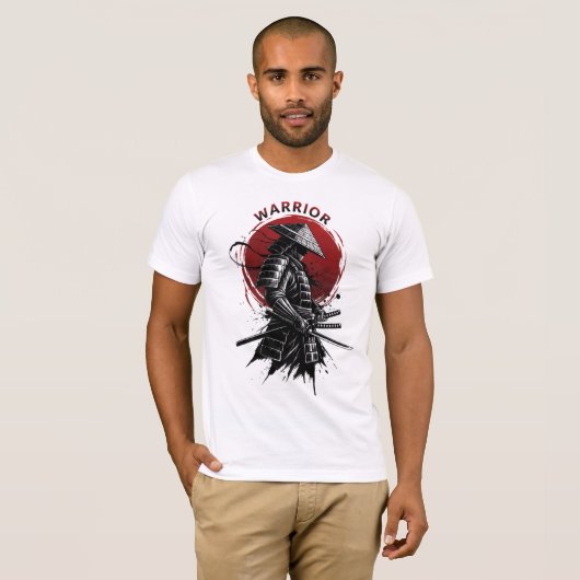 Samurai Warrior Rising Sun Japanese Ink Style Tシャツ (正面フル)