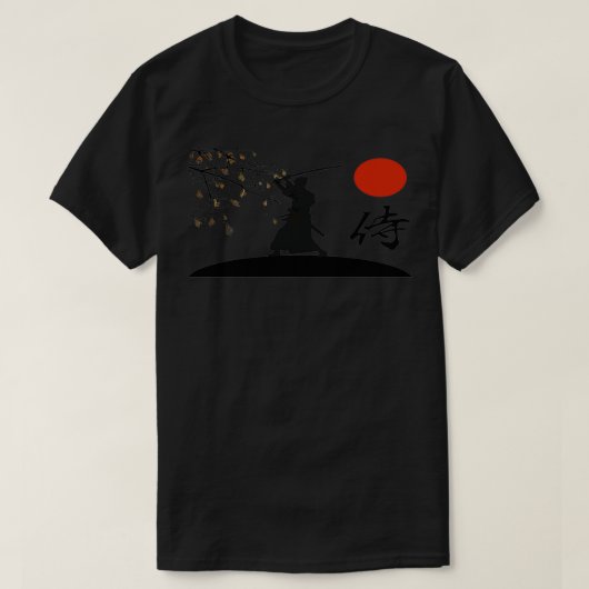 Samurai Warrior Sword Retro Japanese Red Moon Styl Tシャツ (デザイン正面)