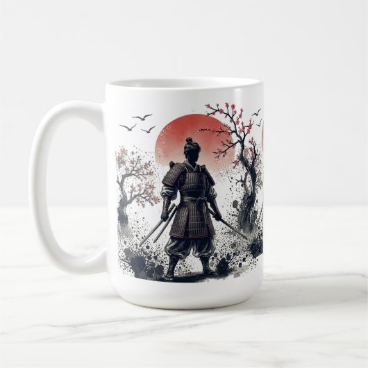Samurai Warrior with Twin Katanas Sunset Art コーヒーマグカップ (左)