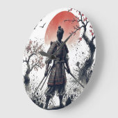 Samurai Warrior with Twin Katanas Sunset Art ラージ壁時計 (傾斜)