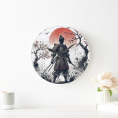 Samurai Warrior with Twin Katanas Sunset Art ラージ壁時計 (ホーム)