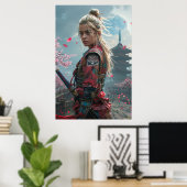 Samurai woman warrior with katana — Japanese cultu ポスター (ホームオフィス)