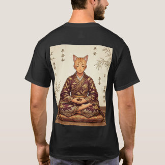Samurai & Zen Orange Cat - Double sided T-Shirt Tシャツ