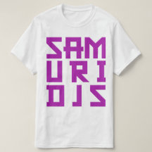 SAMURI DJsの紫色の正方形のデザインのTシャツ