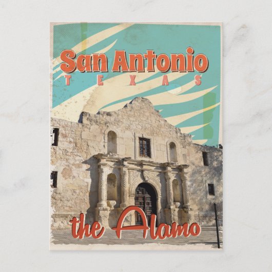 San Antonio、テキサス州、アラモ旅行ポスター ポストカード (正面)