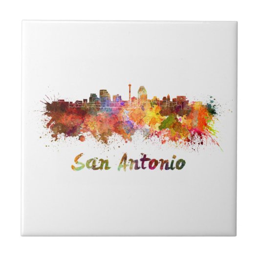 San Antonio skyline in watercolor タイル (正面)