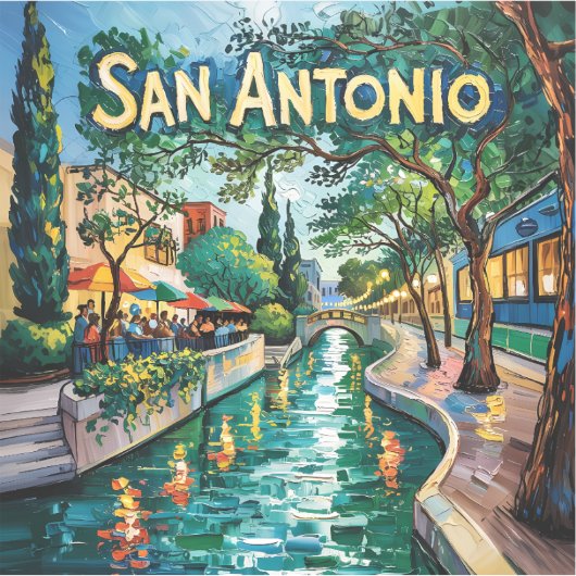 San Antonio Texas River Walk Van Gogh Vibrant City シール (正面)