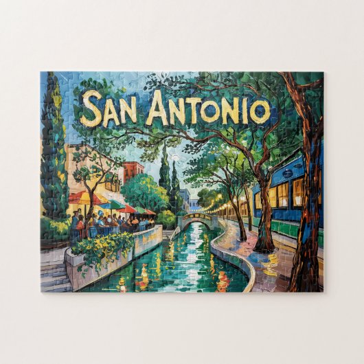San Antonio Texas River Walk Van Gogh Vibrant City ジグソーパズル (横)