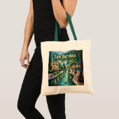 San Antonio Texas River Walk Van Gogh Vibrant City トートバッグ (正面(商品))