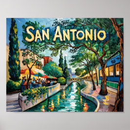 San Antonio Texas River Walk Van Gogh Vibrant City ポスター