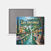 San Antonio Texas River Walk Van Gogh Vibrant City マグネット (正面/裏面)