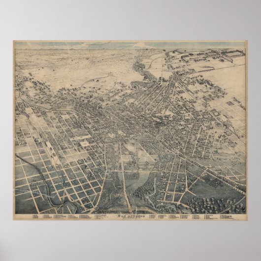 San Antonio TX Bird's Eye Panoramic Map 1886 ポスター (正面)