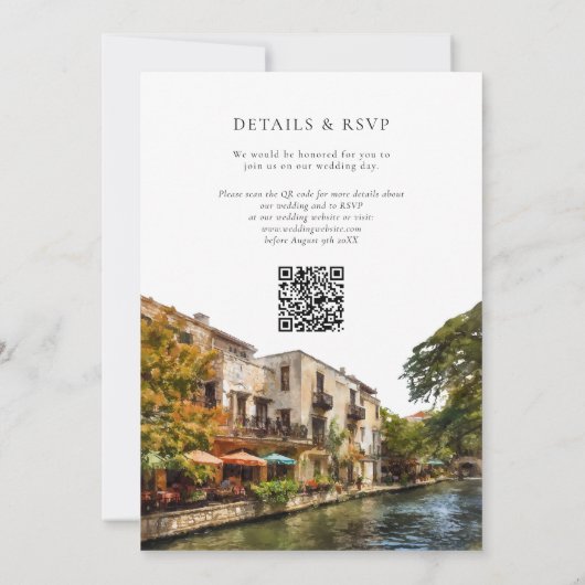 San Antonio Watercolor QR Code Wedding 招待状 (裏面)