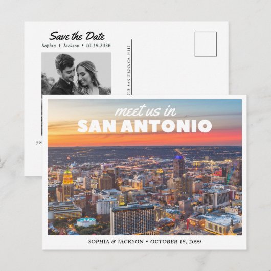 San Antonio Wedding Save the Date Retro Postcard ポストカード (正面/裏面)