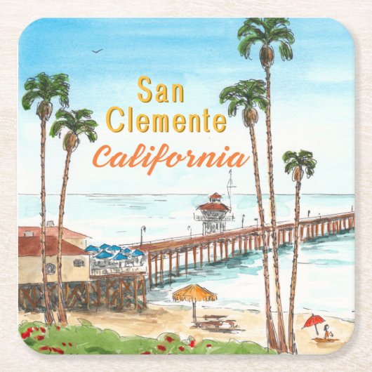 San Clemente Pier California  スクエアペーパーコースター (正面)