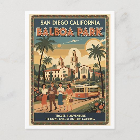 San Diego CA Balboa Park Retro 1950s ポストカード (正面)