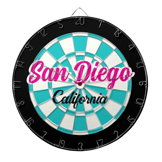 San Diego CA Hot Pink Turquoise White Black ダーツボード (正面)