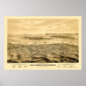 San Diego, CA Panoramic Map - 1876 ポスター (正面)