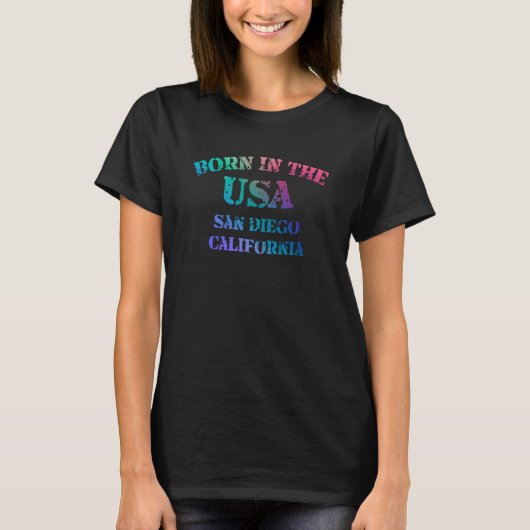 San Diego California and Born in the USA distresse Tシャツ (正面)