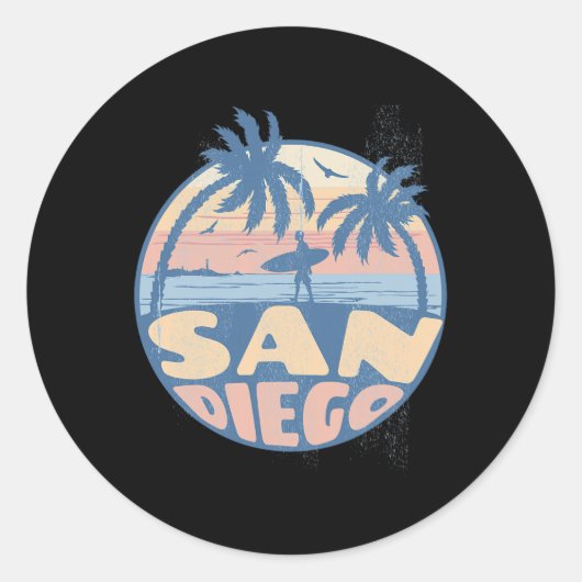 San Diego California Beach Surf Summer Vacation Vi ラウンドシール (正面)