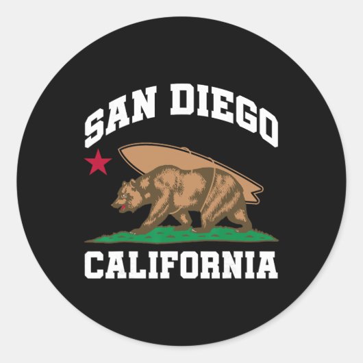 San Diego California Bear Surfing Surfer  ラウンドシール (正面)