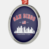 San Diego California Skyline West Coast Vibes メタルオーナメント (左)