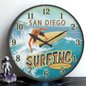 San Diego California Surfing ラージ壁時計