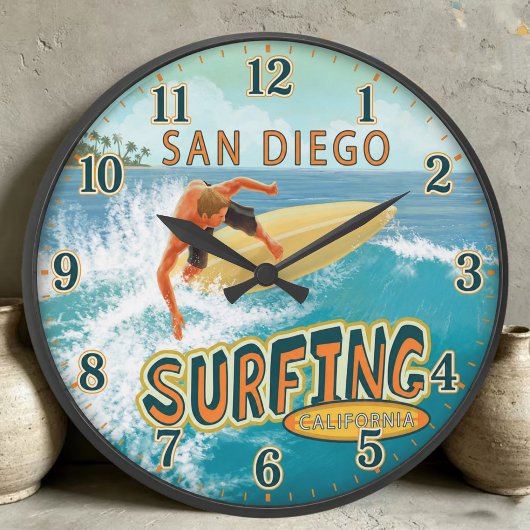 San Diego California Surfing ラージ壁時計