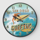 San Diego California Surfing ラージ壁時計 (正面)