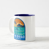 San Diego California Travel Art Vintage ツートーンマグカップ (正面左)
