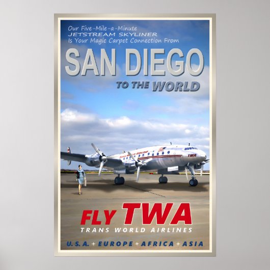 San Diego California TWA Airlines New Original ポスター (正面)