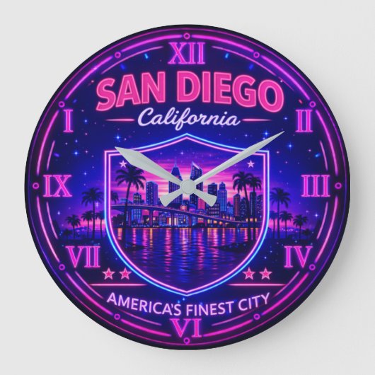 San Diego California Waterfront ラージ壁時計 (正面)