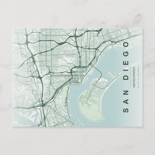 San Diego City Map Minimal Postcard ポストカード (正面)