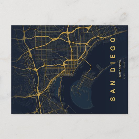 San Diego City Map Minimal Postcard ポストカード (正面)