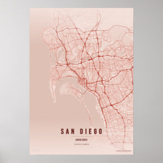 San Diego Coral Map Print Poster Wallart Gift  ポスター