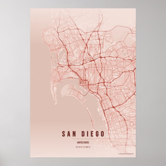 San Diego Coral Map Print Poster Wallart Gift  ポスター (正面)