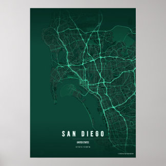 San Diego Emerald Map Print Poster Wallart Gift ポスター