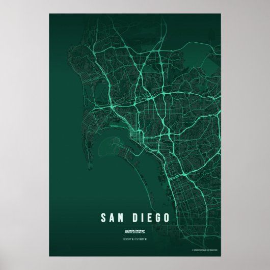San Diego Emerald Map Print Poster Wallart Gift ポスター (正面)