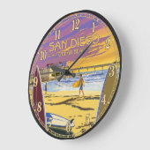 San Diego Ocean Beach Sunset Surf ラージ壁時計 (傾斜)